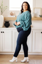Winging It Ruffle Detail Top in Teal - Maple Row Boutique 