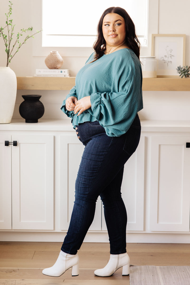 Winging It Ruffle Detail Top in Teal - Maple Row Boutique 