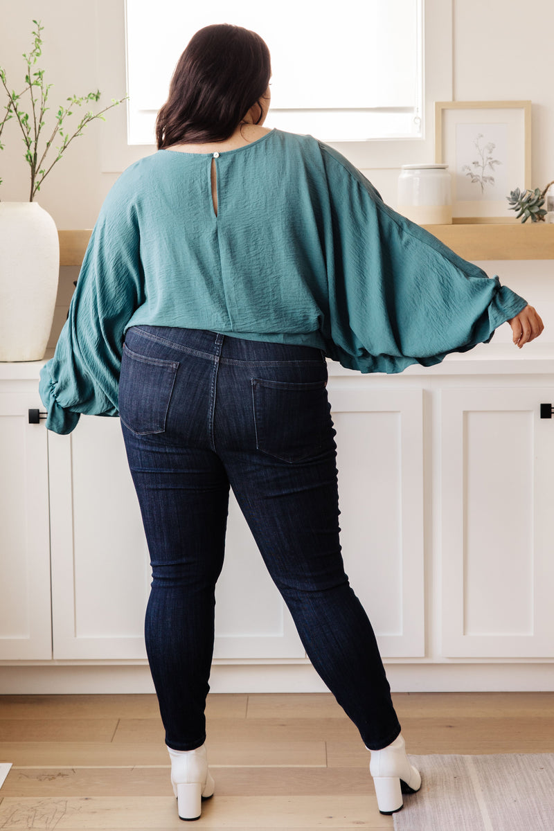 Winging It Ruffle Detail Top in Teal - Maple Row Boutique 
