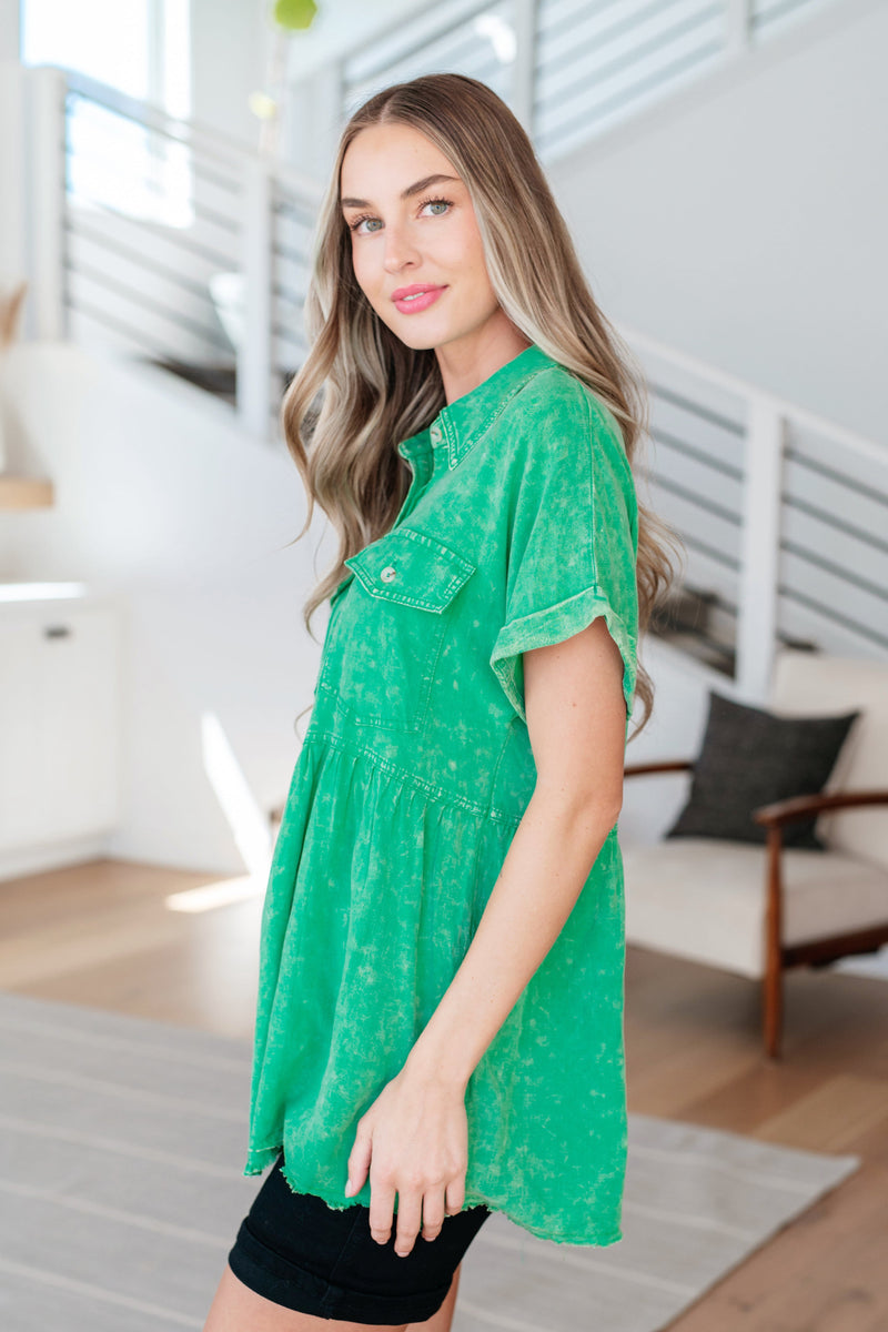 Working In The Garden Button Up Peplum Blouse - Maple Row Boutique