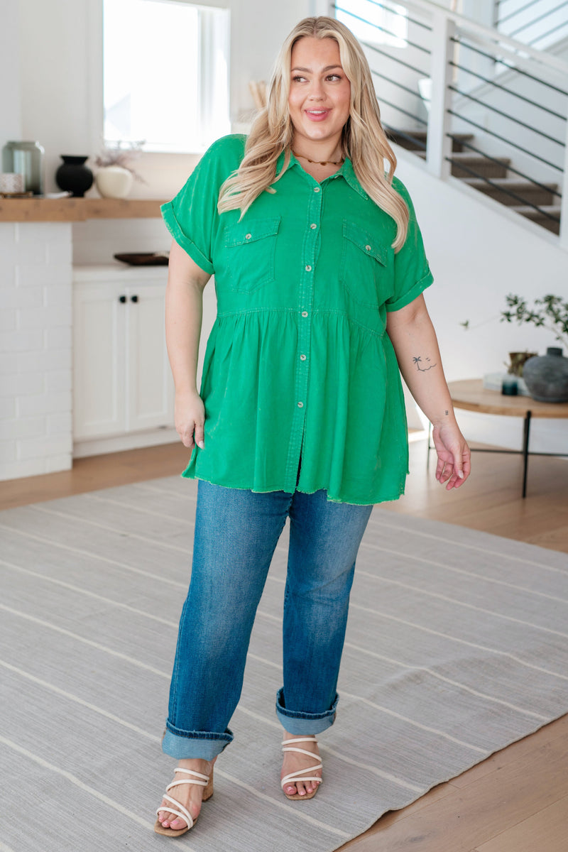 Working In The Garden Button Up Peplum Blouse - Maple Row Boutique