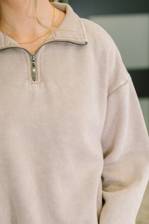 You Should Know Half Zip Pullover in Ash Mocha - Maple Row Boutique