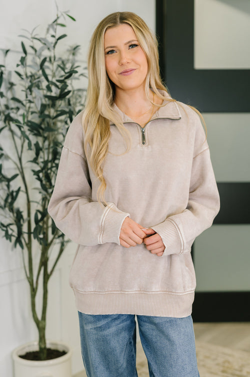 You Should Know Half Zip Pullover in Ash Mocha - Maple Row Boutique