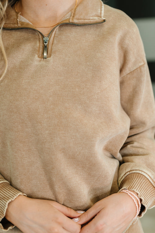 You Should Know Half Zip Pullover in Deep Camel - Maple Row Boutique