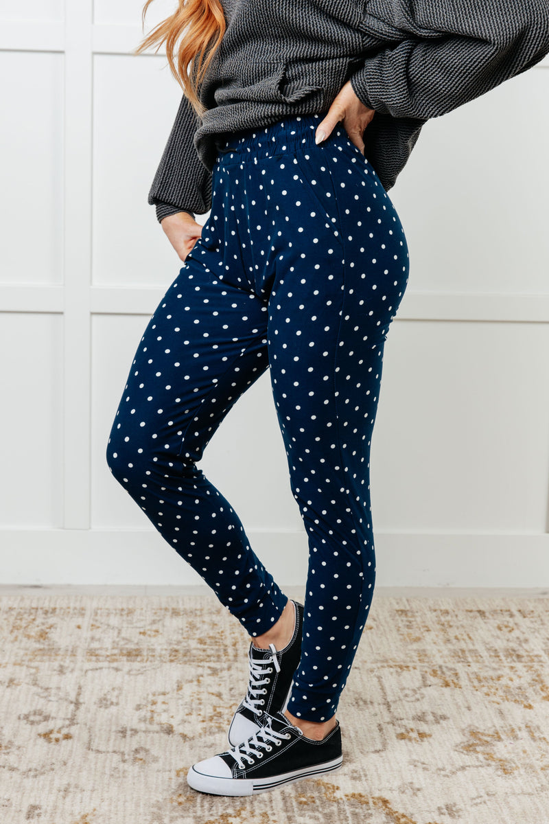Your New Favorite Joggers in White Polka Dot - Maple Row Boutique