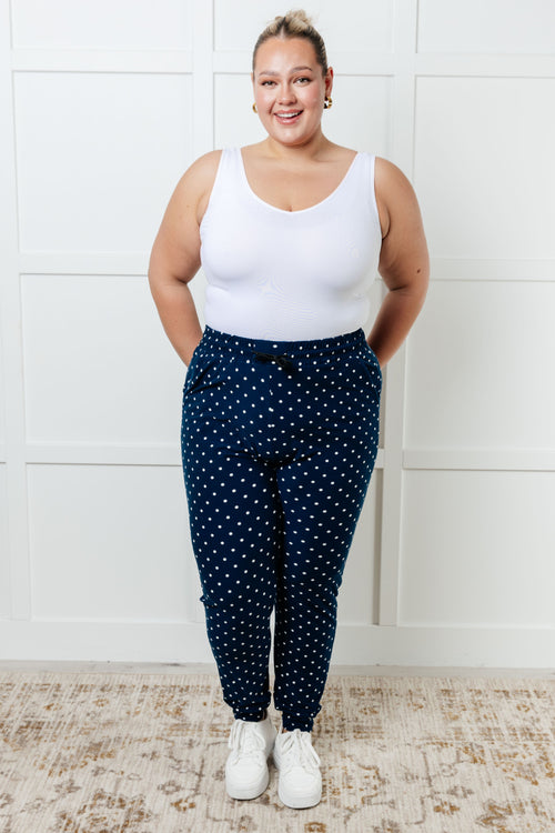 Your New Favorite Joggers in White Polka Dot - Maple Row Boutique