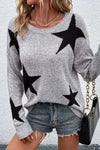 Star Round Neck Dropped Shoulder Sweater - Maple Row Boutique 