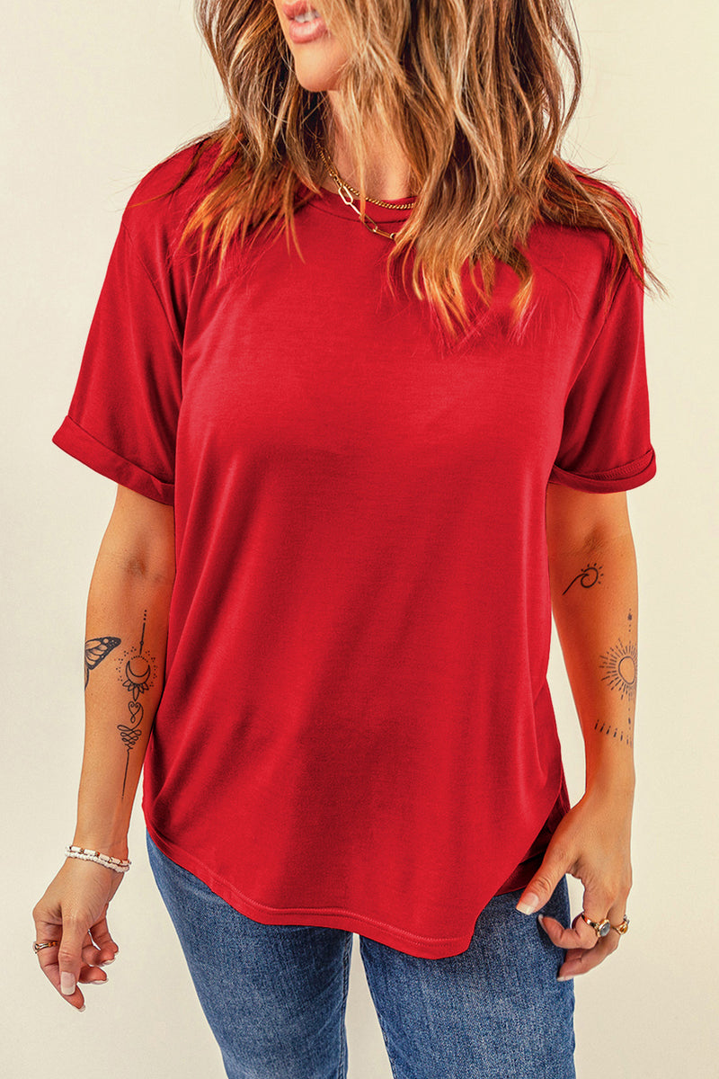Round Neck Short Sleeve T-Shirt - Maple Row Boutique 
