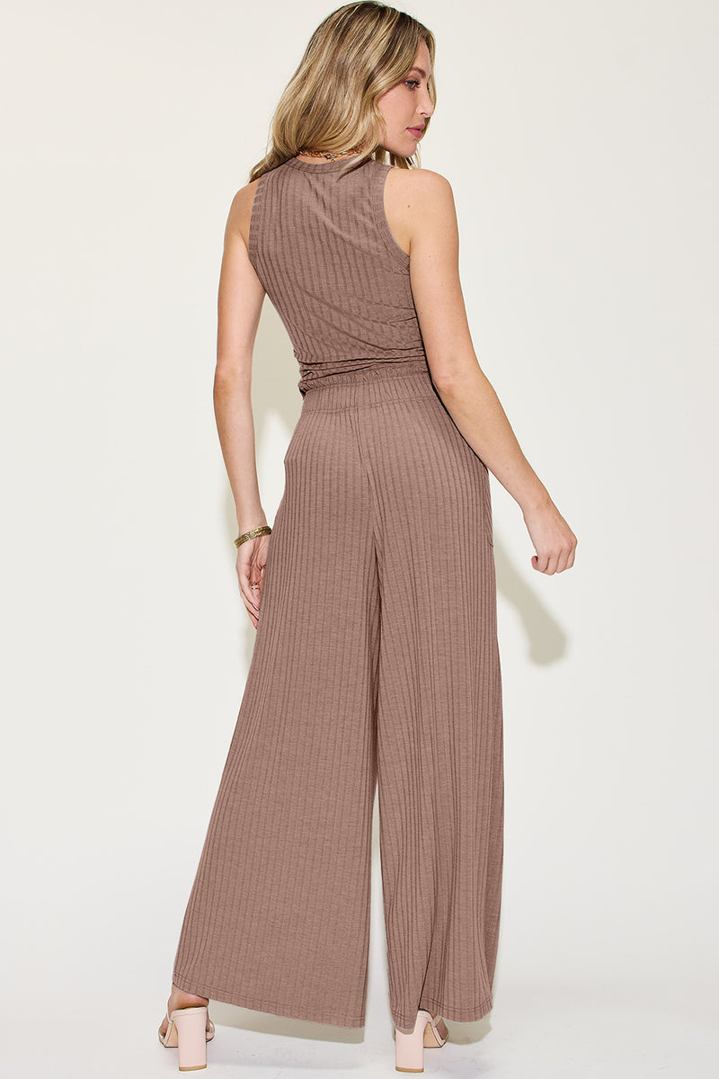 Basic Bae Full Size Ribbed Tank and Wide Leg Pants Set - Maple Row Boutique 