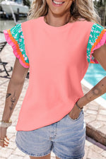 Round Neck Cap Sleeve Blouse - Maple Row Boutique 