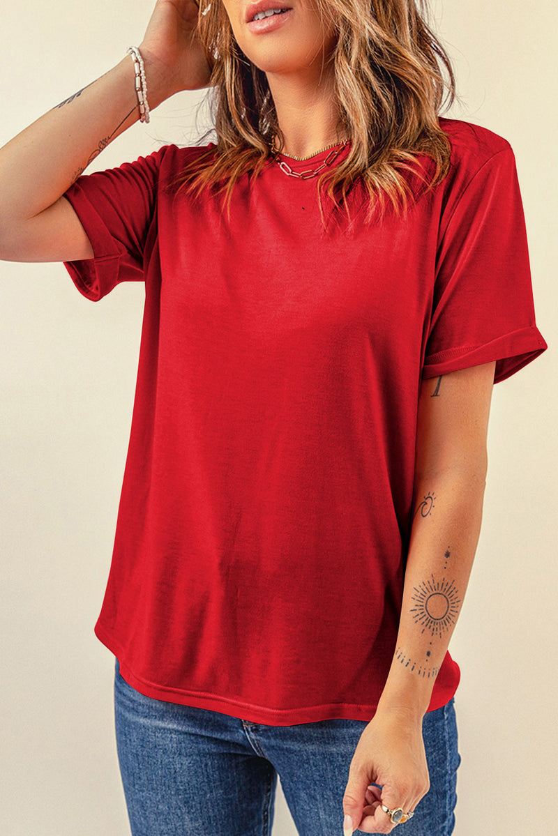 Round Neck Short Sleeve T-Shirt - Maple Row Boutique 