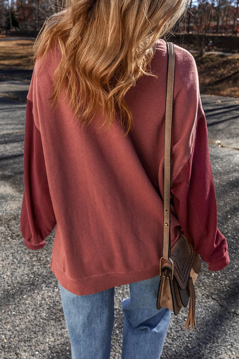 Contrast Round Neck Long Sleeve Sweatshirt - Maple Row Boutique 