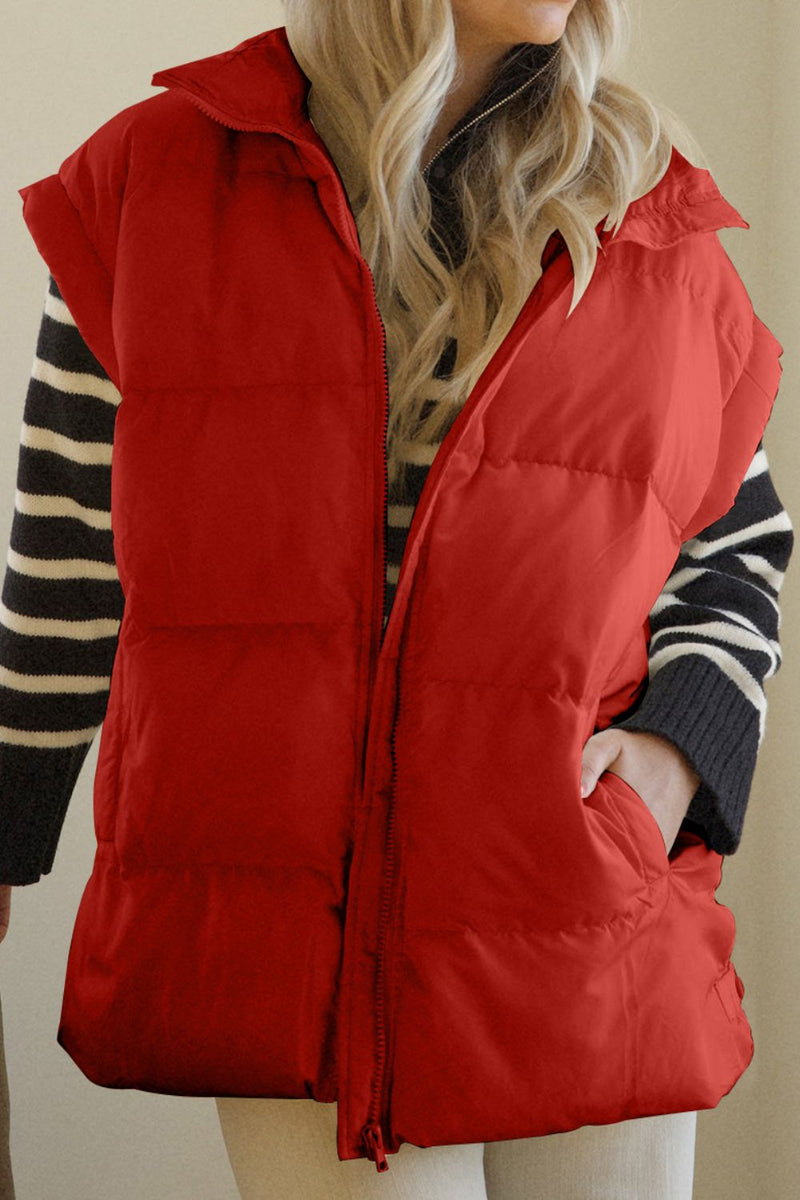 Pocketed Zip Up Vest Coat - Maple Row Boutique 