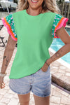 Round Neck Cap Sleeve Blouse - Maple Row Boutique 