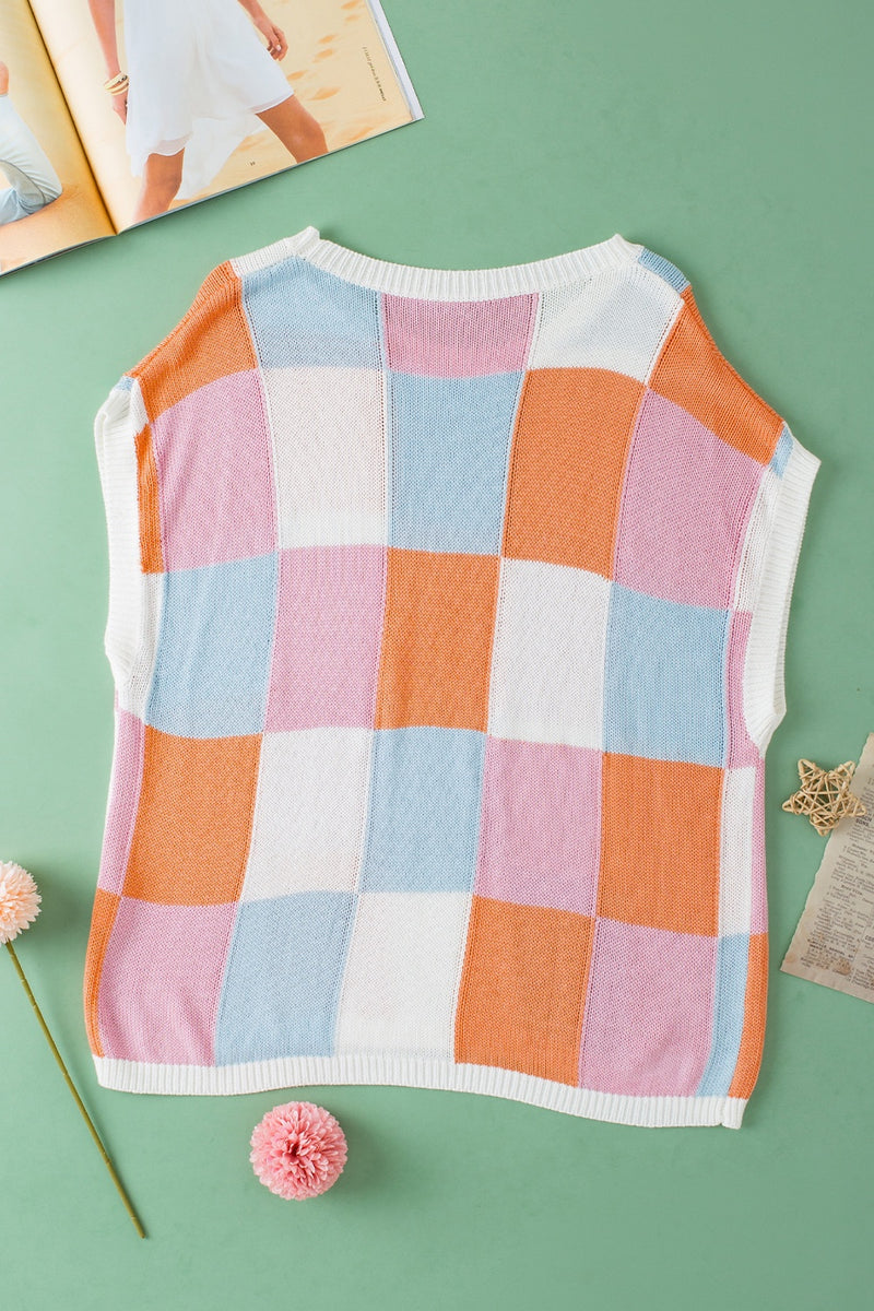 Color Block Round Neck Cap Sleeve Knit Top - Maple Row Boutique 