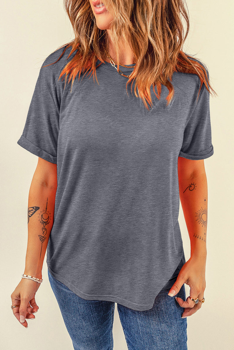 Round Neck Short Sleeve T-Shirt - Maple Row Boutique 
