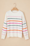 Striped Round Neck Dropped Shoulder Sweater - Maple Row Boutique 