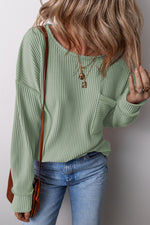 Pocketed Round Neck Long Sleeve Top - Maple Row Boutique 