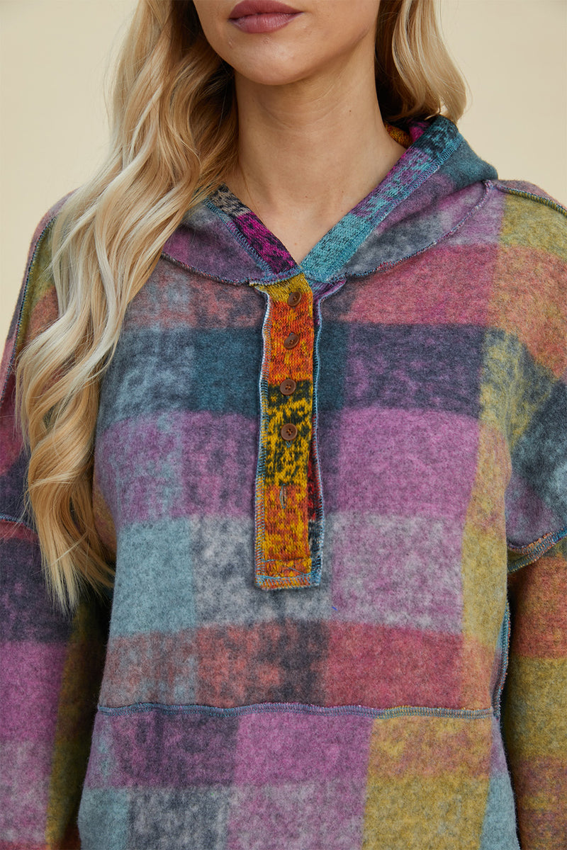Double Take Full Size Plaid Dropped Shoulder Hoodie - Maple Row Boutique 