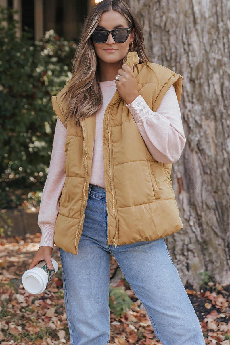 Pocketed Zip Up Vest Coat - Maple Row Boutique 