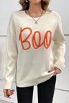 BOO Round Neck Long Sleeve Sweater - Maple Row Boutique 