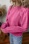 Eyelet Round Neck Long Sleeve Sweatshirt - Maple Row Boutique 