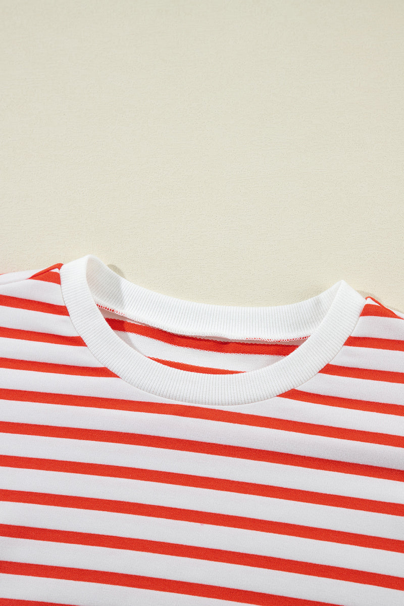 Striped Dropped Shoulder Long Sleeve Sweatshirt - Maple Row Boutique 