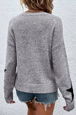 Star Round Neck Dropped Shoulder Sweater - Maple Row Boutique 