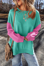Contrast Round Neck Long Sleeve Sweatshirt - Maple Row Boutique 