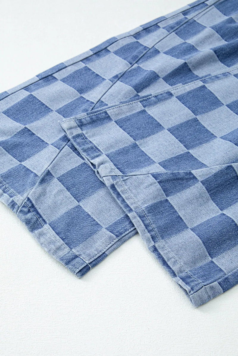 Checkered Wide Leg Jeans with Pockets - Maple Row Boutique 