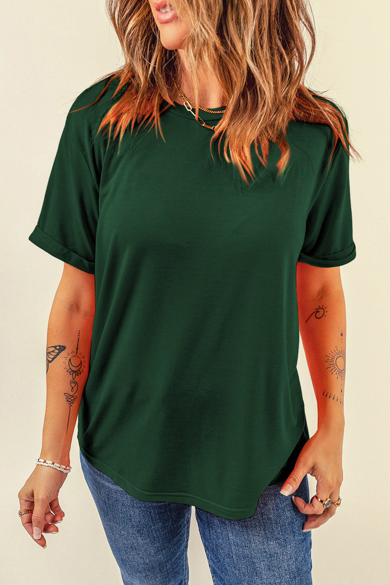 Round Neck Short Sleeve T-Shirt - Maple Row Boutique 