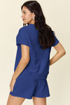 Double Take Full Size Texture Short Sleeve T-Shirt and Drawstring Shorts Set - Maple Row Boutique 