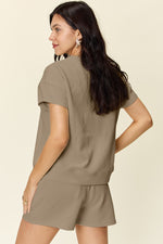 Double Take Full Size Texture Short Sleeve T-Shirt and Drawstring Shorts Set - Maple Row Boutique 