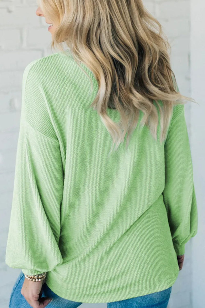 Textured Round Neck Dropped Shoulder Top - Maple Row Boutique 