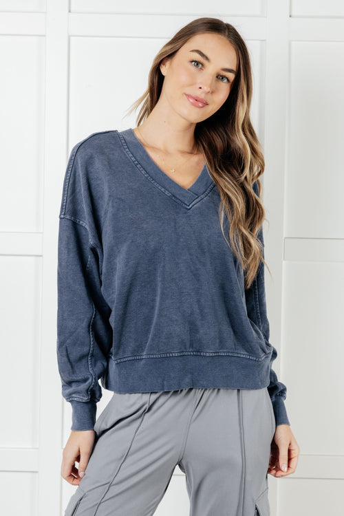 Rep Ready Mineral Wash French Terry Pullover in Blue - Maple Row Boutique