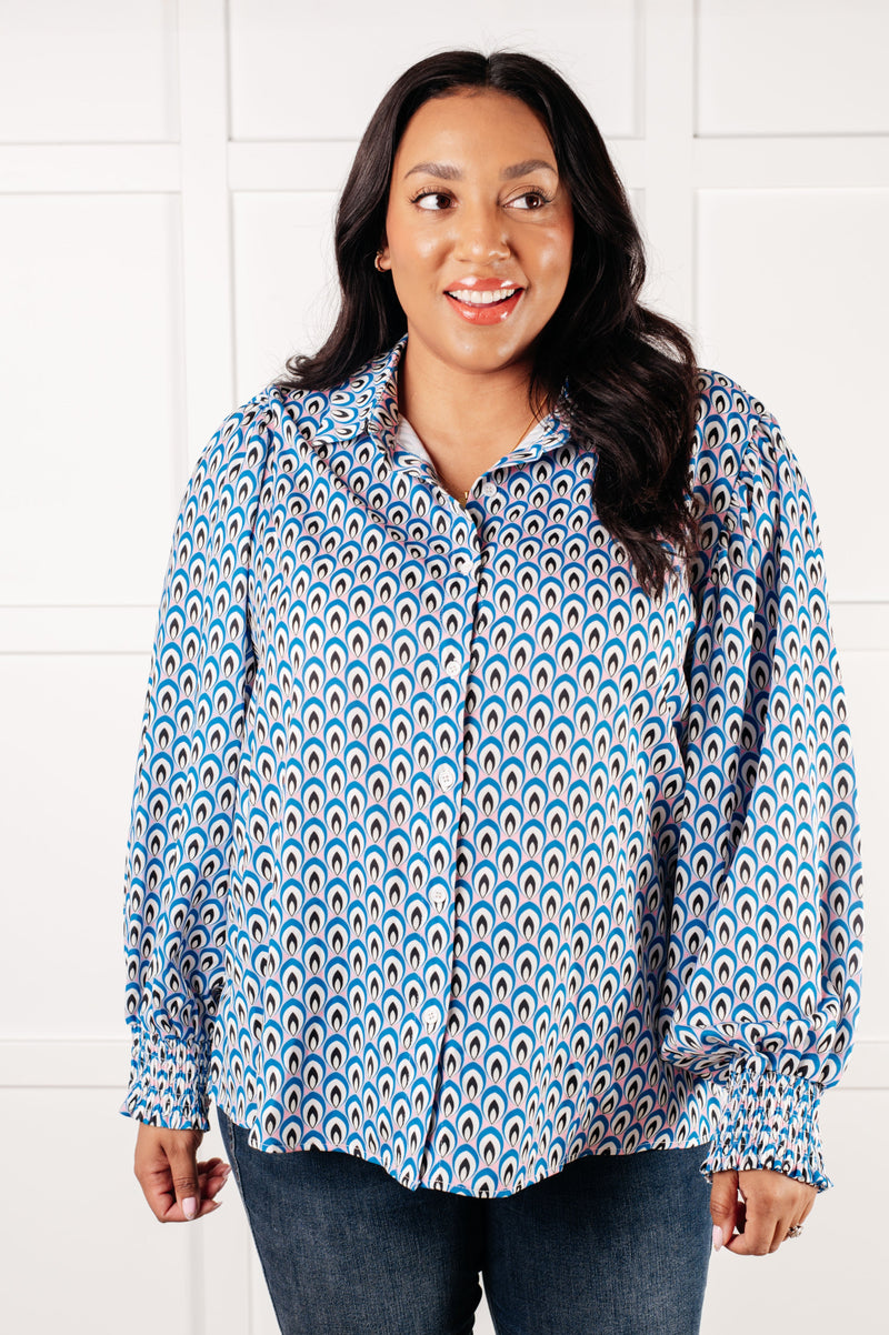 Skies Above Patterned Button Up Shirt - Maple Row Boutique