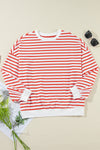 Striped Dropped Shoulder Long Sleeve Sweatshirt - Maple Row Boutique 