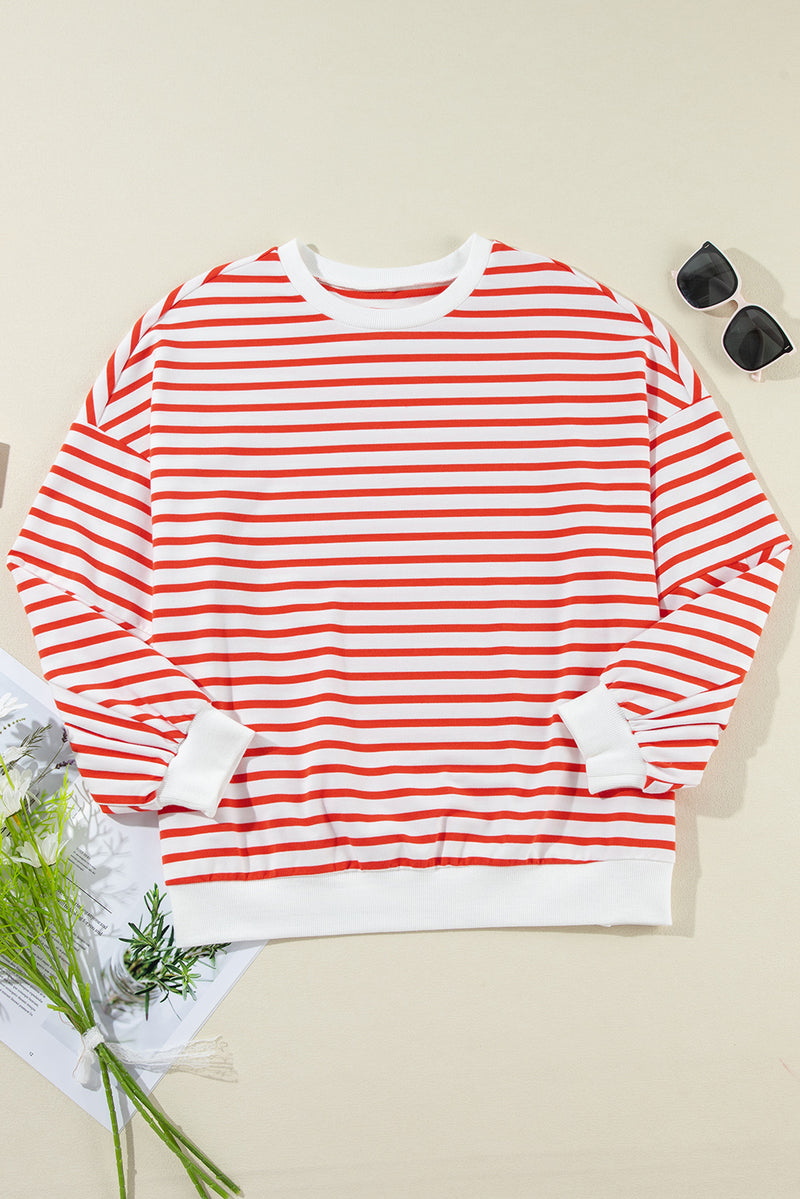 Striped Dropped Shoulder Long Sleeve Sweatshirt - Maple Row Boutique 