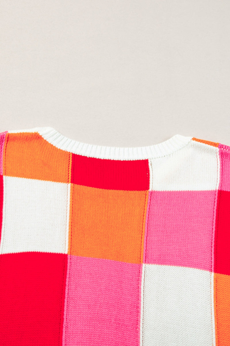 Color Block Round Neck Cap Sleeve Knit Top - Maple Row Boutique 