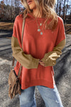 Contrast Round Neck Long Sleeve Sweatshirt - Maple Row Boutique 