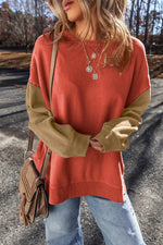 Contrast Round Neck Long Sleeve Sweatshirt - Maple Row Boutique 