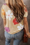 Flower Round Neck Short Sleeve Blouse - Maple Row Boutique 