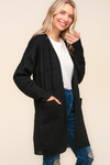 Stripe Textured Open Cardigan with Pockets in Black - Maple Row Boutique 