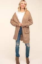 Stripe Textured Open Cardigan with Pockets in Taupe - Maple Row Boutique 