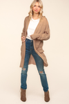 Stripe Textured Open Cardigan with Pockets in Taupe - Maple Row Boutique 