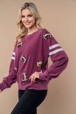 Sequin Football Long Sleeve Knit Top - Maple Row Boutique