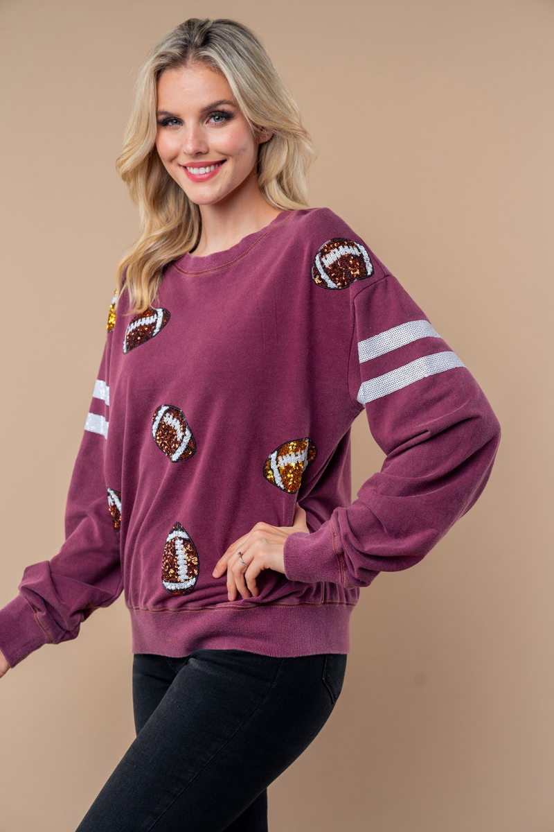 Sequin Football Long Sleeve Knit Top - Maple Row Boutique