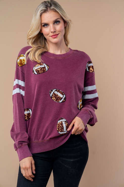 Sequin Football Long Sleeve Knit Top - Maple Row Boutique