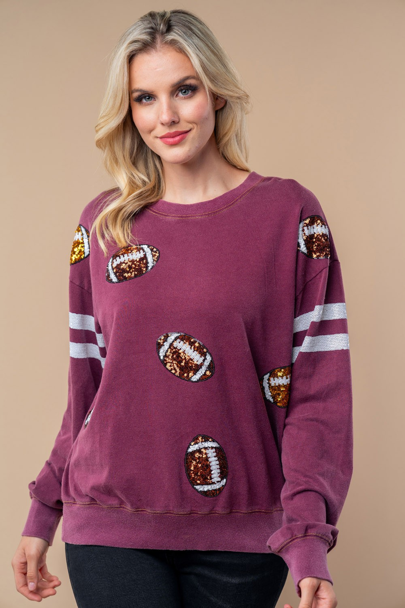 Sequin Football Long Sleeve Knit Top - Maple Row Boutique