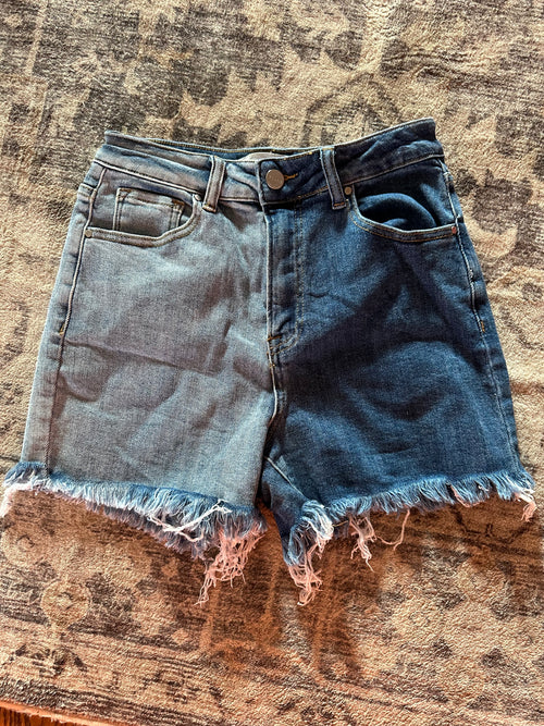 Risen Two Tone Denim Shorts - Maple Row Boutique 